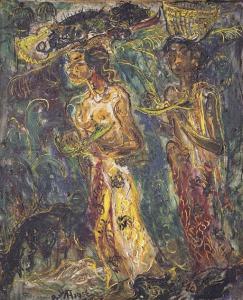 AFFANDI Kusuma 1907-1990,Two Balinese girls with offerings,1956,Christie's GB 2003-10-26