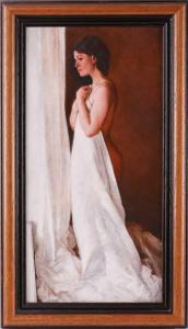 AFFLICK John 1967,portrait of a lady holding a towel,Dawson's Auctioneers GB 2022-08-25