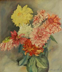 AGAFONOV Evgeni Androvich 1879-1956,Still life with dahlias in a green vase,Bonhams GB 2014-05-11