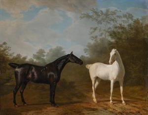 AGASSE Jacques Laurent,Dark Bay Hunter with a Gray Mare in a Landscape,Sotheby's 2024-02-01