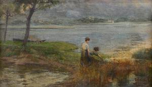 AGAZZI Ermenegildo 1866-1945,Lavandaie al fiume,Meeting Art IT 2024-01-17