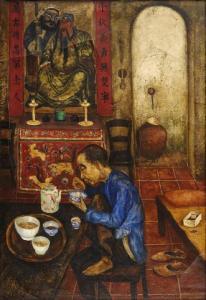 Agerbeek Ernst 1903-1946,A Chinese man eating in his living room,1926,Venduehuis NL 2020-11-18