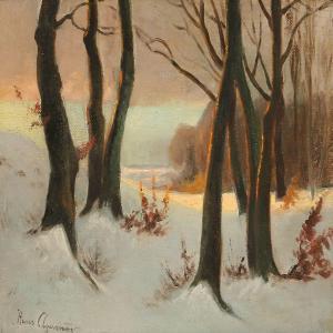 AGERSNAP Hans 1857-1925,Sunny weather on a winter day in a forest,Bruun Rasmussen DK 2011-06-27