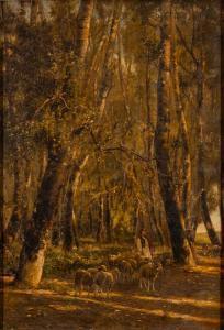 AGGHAZY Gyula Julius 1850-1919,A sunlit woodland scene with a she,1885,Bearnes Hampton & Littlewood 2023-01-17
