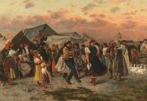 AGGHAZY Gyula Julius 1850-1919,Dancing at the market,1882,Palais Dorotheum AT 2023-09-07