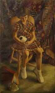 AGLAVE DIT AGLANE Georges 1912-1994,Portrait of a girl seated full-length holding a,1938,Rosebery's 2016-02-06