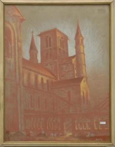 AGLAVE DIT AGLANE Georges 1912-1994,Vue de la collégiale de Nivelles,Rops BE 2019-11-10