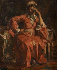 AGNEESSENS Edouard 1842-1885,Jeune femme assise à la tunique rouge,Horta BE 2021-02-22
