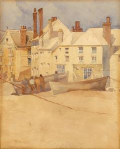 agnes burras caroline 1890-1967,FISHERMEN AND BEACHED BOATS,Mellors & Kirk GB 2013-09-18