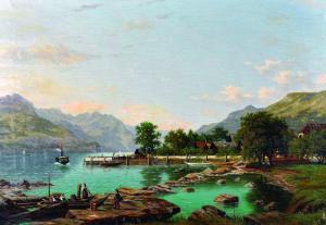 AGNETUS EMILIUS NYHOFF ELISA 1826-1903,A Lake Scene, with a Paddle Steamer,John Nicholson 2016-05-11