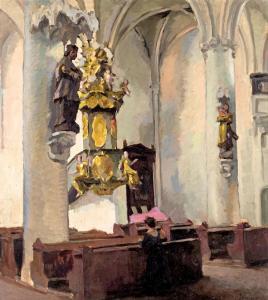 AGOSTON Ernoe 1889-1957,Church interior,Nagyhazi galeria HU 2020-12-02