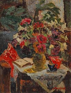 AGRICOLA WEIFL Lidia 1914-1994,Still Life with Chrysanthemums and Book,Artmark RO 2023-01-18