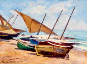 AGUADO ARNAL Rafael 1880-1951,Barcas en la playa,Duran Subastas ES 2010-12-20