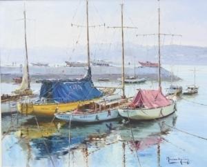 AGUIAR Moreira 1947,Study of moored sailing yatchs,Fellows & Sons GB 2008-09-16