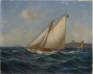 AHLBERG Arvid 1851-1932,Segelbåt till havs,1898,Stadsauktion Frihamnen SE 2009-06-16