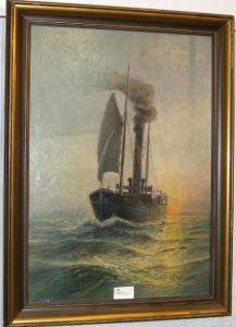 AHLBERG J.C,Marint motiv med ångfartyg,1904,Crafoord SE 2016-02-13