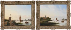 AHRENDTS Carl Eduard,Fishing Near a Windmill; Figures by a Castle,Brunk Auctions 2022-03-24