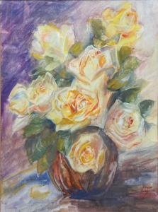 AHUVA Elisha 1927-2022,Vase of yellow roses,Matsa IL 2024-03-27