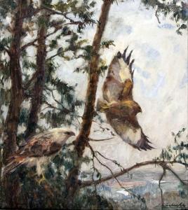 AICHELE Erwin 1887-1974,Greifvögel im Wald,Peter Karbstein DE 2024-03-16