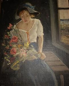 AIGENS Christian 1870-1940,A woman with a bouquet of flowers,Bruun Rasmussen DK 2022-03-03