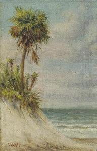 Aiken Walker William 1838-1921,Florida Seascape with Sand Dune and Palm Tree,Christie's 2019-05-16