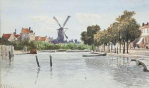 AITKEN J. H,Canal Side Buildings with Windmill,Adams IE 2015-11-22