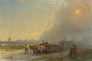 AIVAZOVSKY Ivan Constantinovich 1817-1900,OX-CARTS IN THE UKRAINIAN STEPPE,1888,Sotheby's 2011-11-28