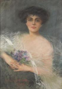 AJDUKIEWICZ Julian 1883,Lady with a bouquet of violets,1916,Desa Unicum PL 2019-02-14