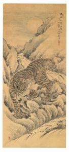 AKIRA Maejima,Roaring tiger at moonrise in the mountains,Palais Dorotheum AT 2014-06-03