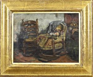 AKKERINGA Johannes Evert,Interior with child in rocking cradle,Twents Veilinghuis 2024-01-11