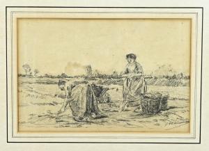 AKKERINGA Johannes Evert 1861-1942,Two farmers working in the fields,Twents Veilinghuis 2024-01-11