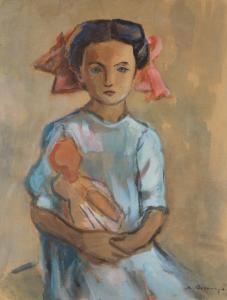 AKSELROD Meier 1902-1970,Girl with a Doll,1958,Shapiro Auctions US 2022-10-15