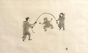 AKULUKJUK malaya 1915-1995,E6-240 Pangtirtung Skipping,1974,Lando Art Auction CA 2024-02-25