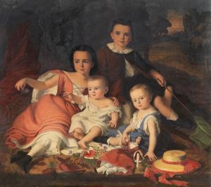ALAJOS Györgyi Giergl 1821-1863,A Group Portrait with Four Children in a Land,1858,Palais Dorotheum 2021-05-06