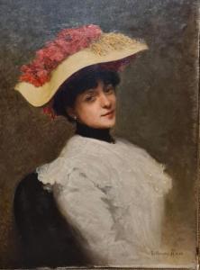 ALAUX Guillaume 1856-1912,Elégante au chapeau fleuri, Portrait de Mme B.,Rossini FR 2023-04-13