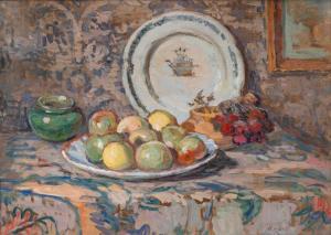 ALBERT Joseph 1886-1981,A colourful still life with apples on a platter,Venduehuis NL 2023-11-16