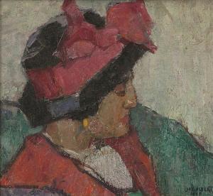 ALBERT Joseph 1886-1981,Portret van een dame met strik (mevrouw Jos Albert,1913,Bernaerts 2018-03-20