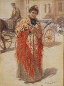 alberti fernando 1870-1950,Dama con mantón en una calle ante un coche de caba,Alcala ES 2008-12-03