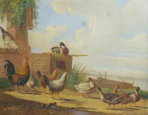 Albertus VANDERHOESEN,Chickens Feeding,1869,William Doyle US 2008-09-25