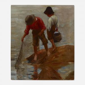ALBRIGHT Adam Emory 1862-1957,Two Boys Net Fishing,c.1910,Toomey & Co. Auctioneers US 2024-02-23