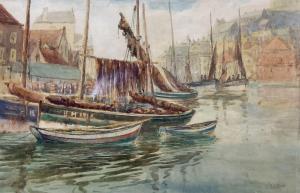 ALDER Thomas Calvering 1857-1931,Berwick Cobles in Whitby Harbour,David Duggleby Limited 2023-04-22