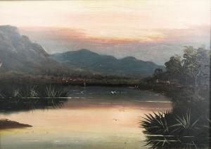 ALDIS Albert Edward,Maori Pa on a River at Sunset,c.1880,International Art Centre 2019-08-22
