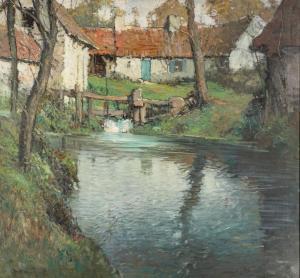 ALDRICH George Ames 1872-1941,Country Cottage on a River,Hindman US 2023-10-20