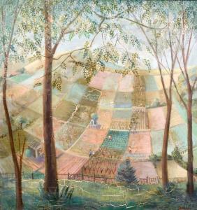 ALDRIDGE EILEEN 1916-1990,A stylised South Downs landscape,1959,John Nicholson GB 2021-04-21