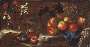 ALDROVANDINI Tommaso 1653-1736,Nature morte aux pommes, raisins et fleurs,Christie's GB 2007-11-21