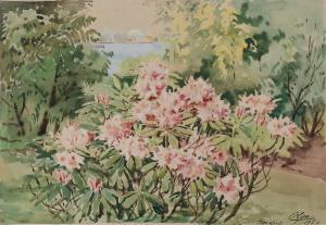 ALEKSANDROVNA Olga 1882-1960,A Rhododendron bush in the garden of Hvidøre Cast,1926,Bruun Rasmussen 2024-02-12