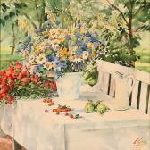 ALEKSANDROVNA Olga 1882-1960,Flowers on a table in a garden,Bruun Rasmussen DK 2011-04-25