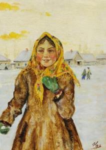 ALEKSANDROVNA Olga,Russian winter day in a village with a girl wearin,Bruun Rasmussen 2018-11-30