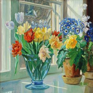 ALEKSANDROVNA Olga 1882-1960,Spring flowers in a window sill,Bruun Rasmussen DK 2015-06-29