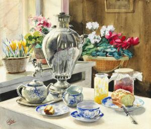 ALEKSANDROVNA Olga 1882-1960,The Russian tea table at Knudsminde,Bruun Rasmussen DK 2018-11-30